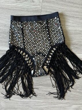 High Waist Black Sequin Fringe Shorts